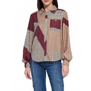 NEW LYSSE anish elastic cuff shirt blouse in robust